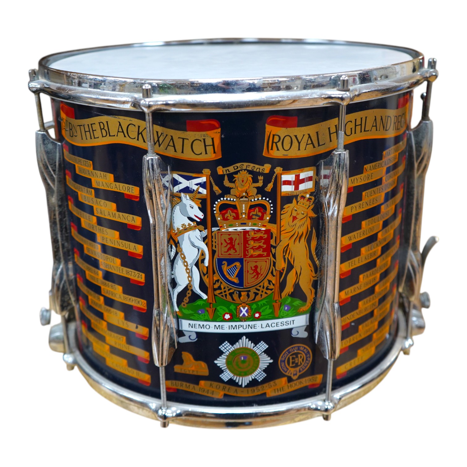 A modern ERII Royal Highland Regiment military side drum by Premier, 35.5cm diameter skin. Condition - good.